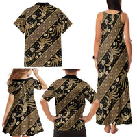 Indonesia Batik Pattern Family Matching Tank Maxi Dress and Hawaiian Shirt Gold Version - Wonder Print Shop