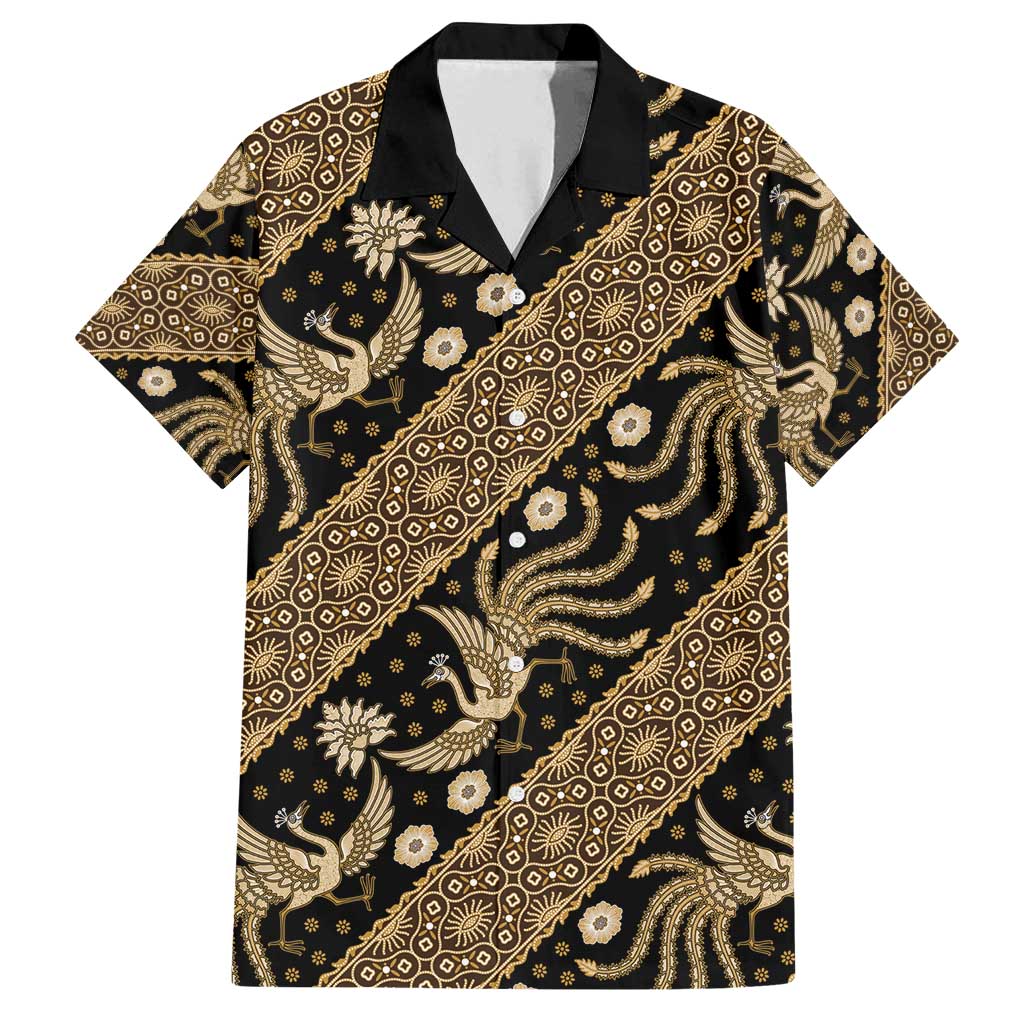 Indonesia Batik Pattern Family Matching Tank Maxi Dress and Hawaiian Shirt Gold Version - Wonder Print Shop