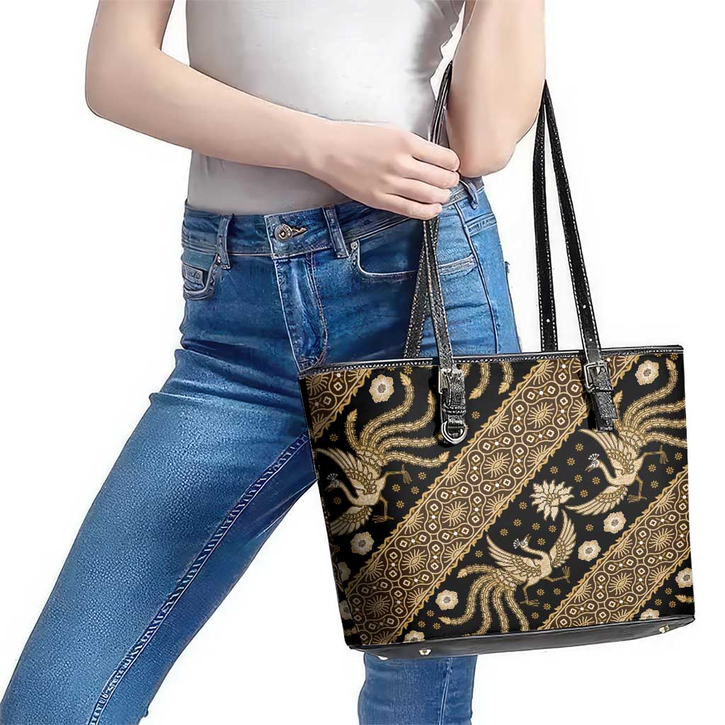 Indonesia Batik Pattern Leather Tote Bag Gold Version - Wonder Print Shop