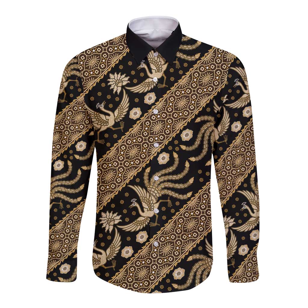 Indonesia Batik Pattern Long Sleeve Button Shirt Gold Version - Wonder Print Shop