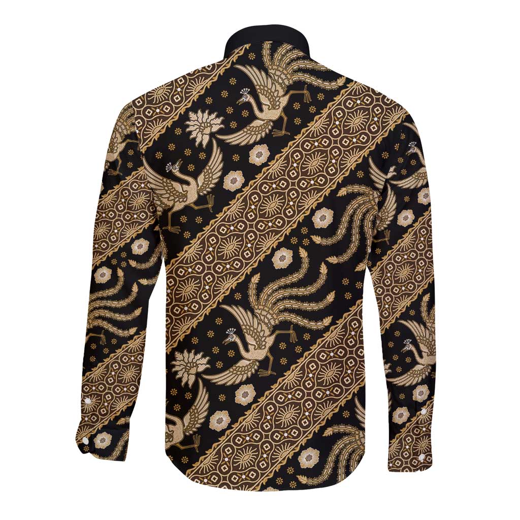 Indonesia Batik Pattern Long Sleeve Button Shirt Gold Version - Wonder Print Shop