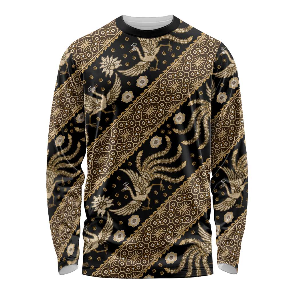 Indonesia Batik Pattern Long Sleeve Shirt Gold Version - Wonder Print Shop