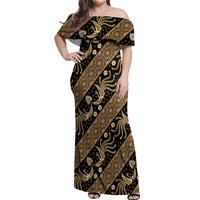 Indonesia Batik Pattern Off Shoulder Maxi Dress Gold Version - Wonder Print Shop