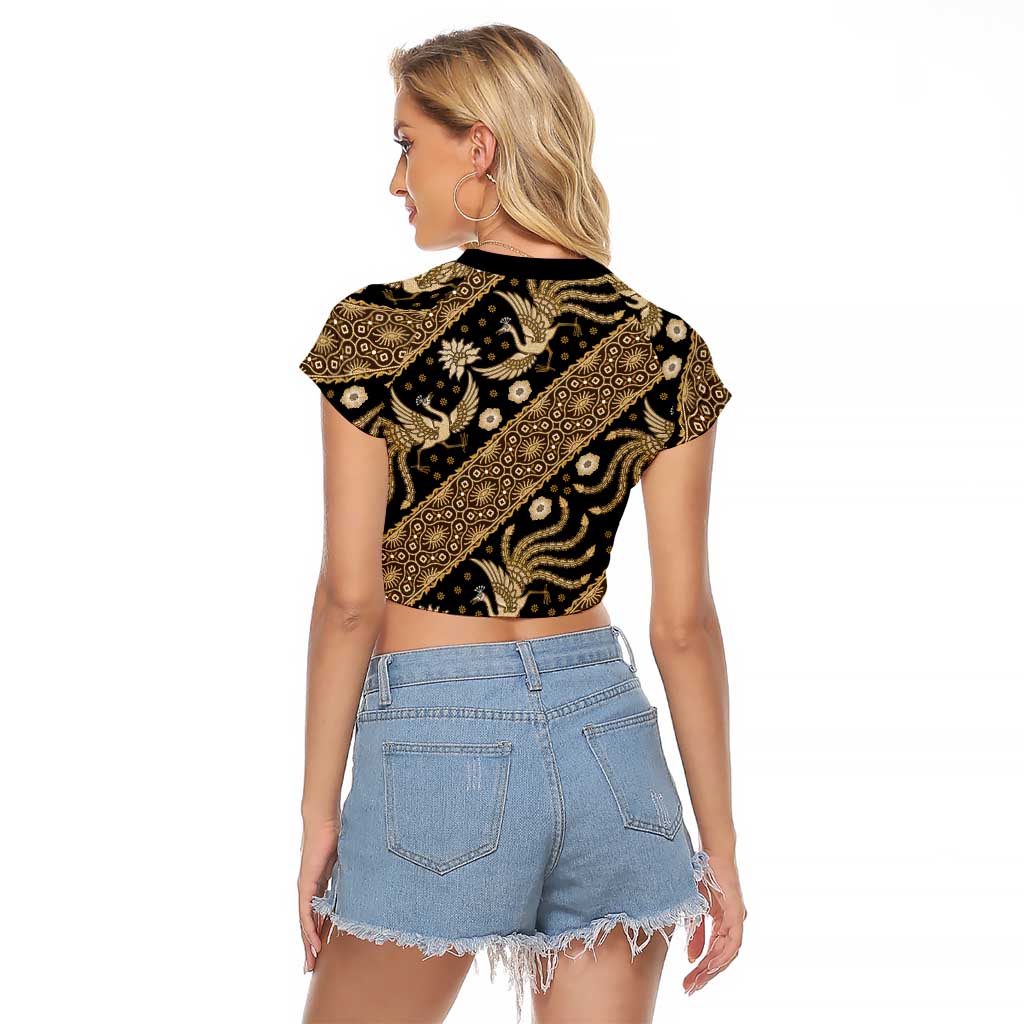 Indonesia Batik Pattern Raglan Cropped T Shirt Gold Version - Wonder Print Shop