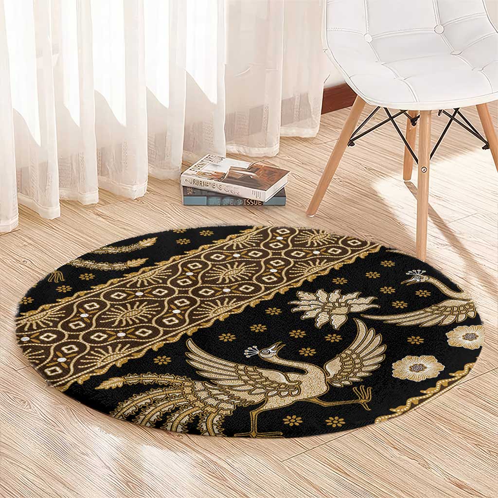 Indonesia Batik Pattern Round Carpet Gold Version
