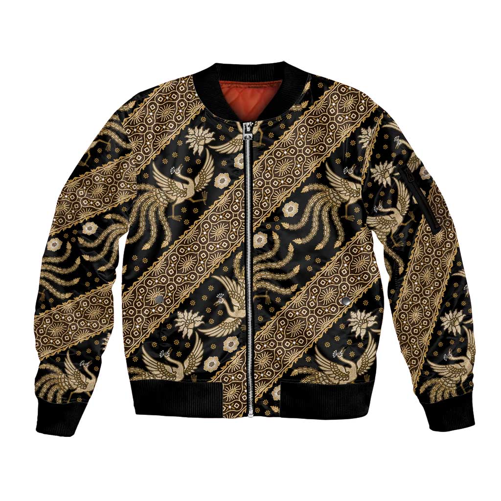 Indonesia Batik Pattern Sleeve Zip Bomber Jacket Gold Version - Wonder Print Shop