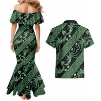 Indonesia Batik Pattern Couples Matching Mermaid Dress and Hawaiian Shirt Green Version - Wonder Print Shop