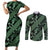 Indonesia Batik Pattern Couples Matching Short Sleeve Bodycon Dress and Long Sleeve Button Shirt Green Version - Wonder Print Shop
