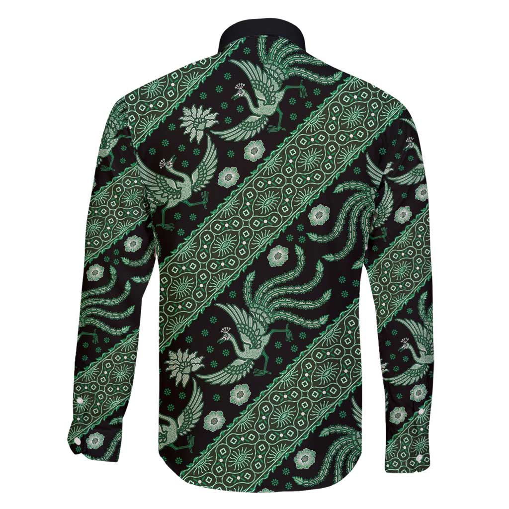 Indonesia Batik Pattern Family Matching Long Sleeve Bodycon Dress and Hawaiian Shirt Green Version - Wonder Print Shop