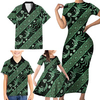 Indonesia Batik Pattern Family Matching Short Sleeve Bodycon Dress and Hawaiian Shirt Green Version - Wonder Print Shop