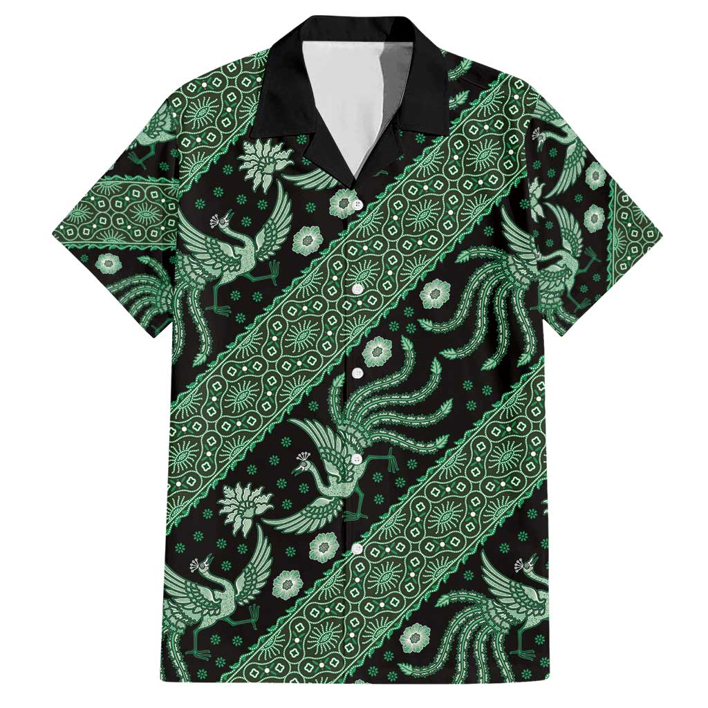 Indonesia Batik Pattern Family Matching Short Sleeve Bodycon Dress and Hawaiian Shirt Green Version - Wonder Print Shop