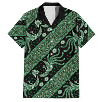 Indonesia Batik Pattern Family Matching Short Sleeve Bodycon Dress and Hawaiian Shirt Green Version - Wonder Print Shop