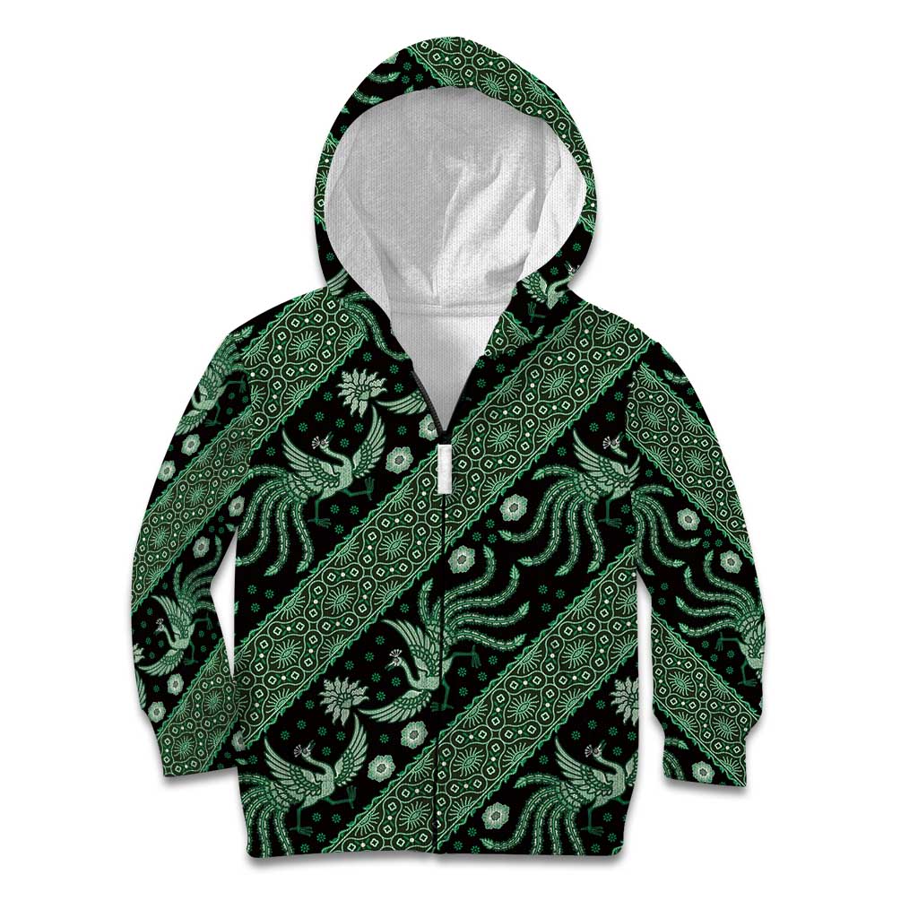 Indonesia Batik Pattern Kid Hoodie Green Version - Wonder Print Shop