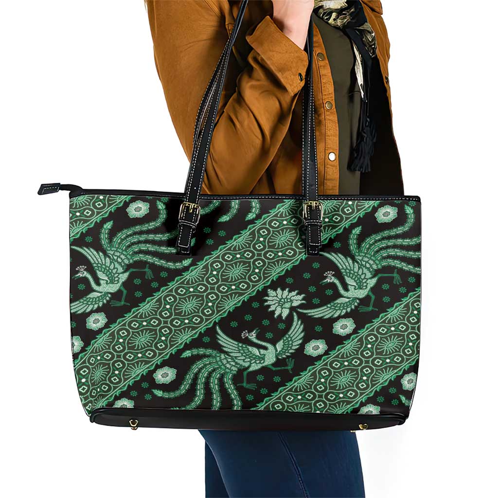 Indonesia Batik Pattern Leather Tote Bag Green Version - Wonder Print Shop