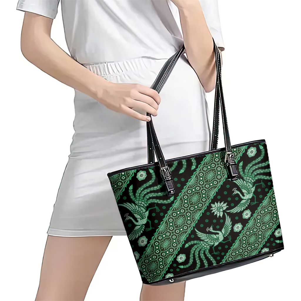 Indonesia Batik Pattern Leather Tote Bag Green Version - Wonder Print Shop