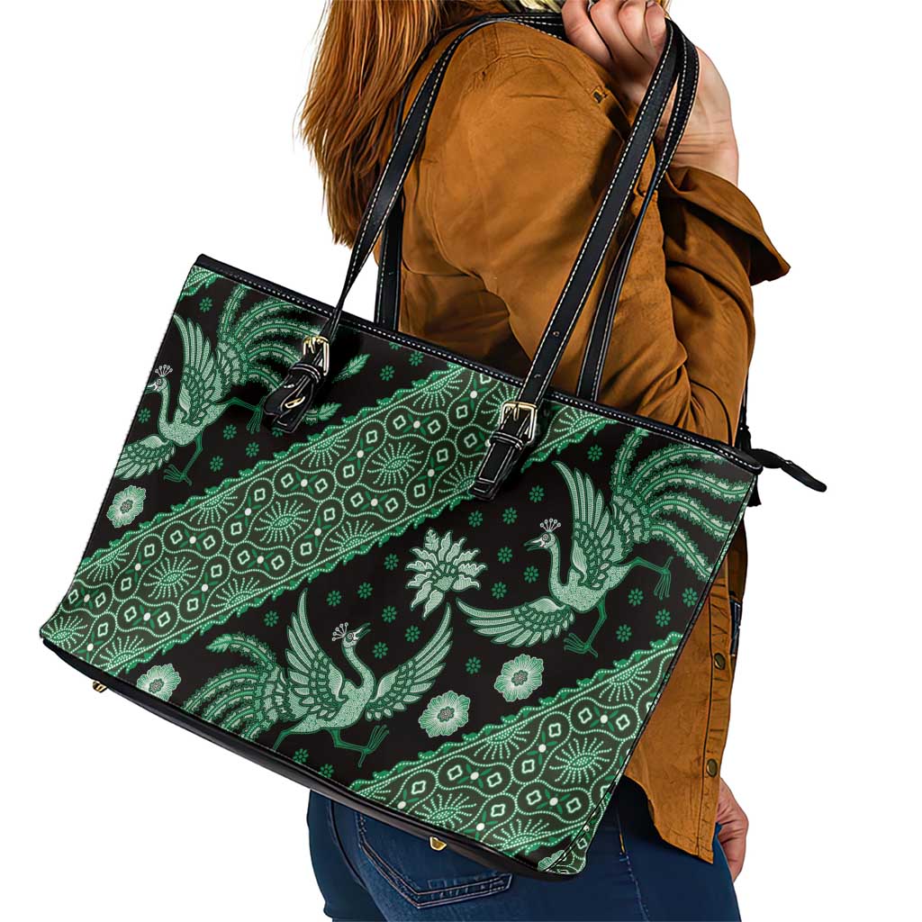 Indonesia Batik Pattern Leather Tote Bag Green Version - Wonder Print Shop