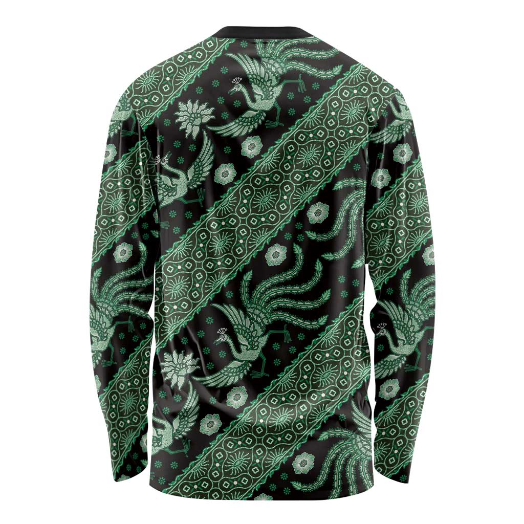 Indonesia Batik Pattern Long Sleeve Shirt Green Version - Wonder Print Shop