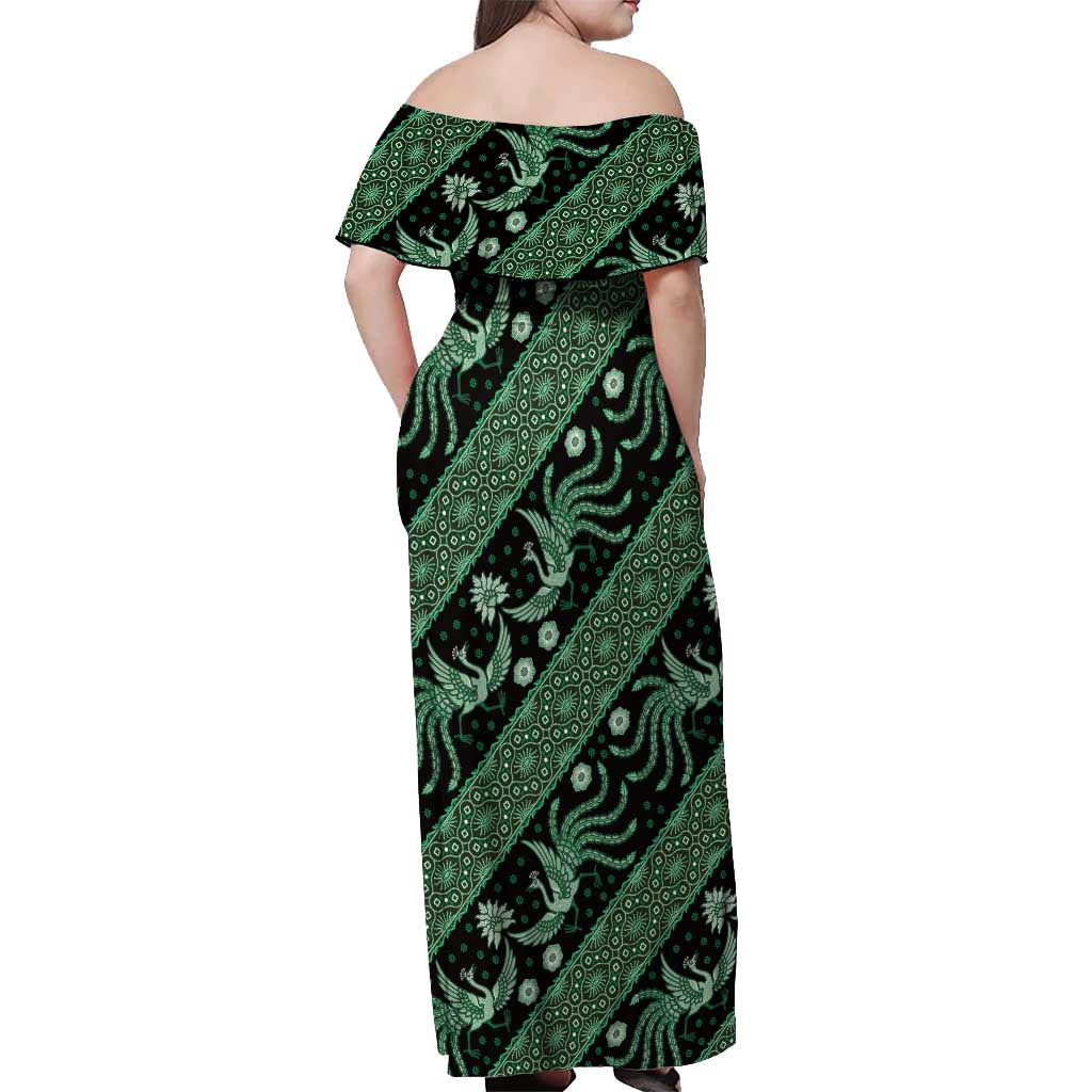 Indonesia Batik Pattern Off Shoulder Maxi Dress Green Version - Wonder Print Shop