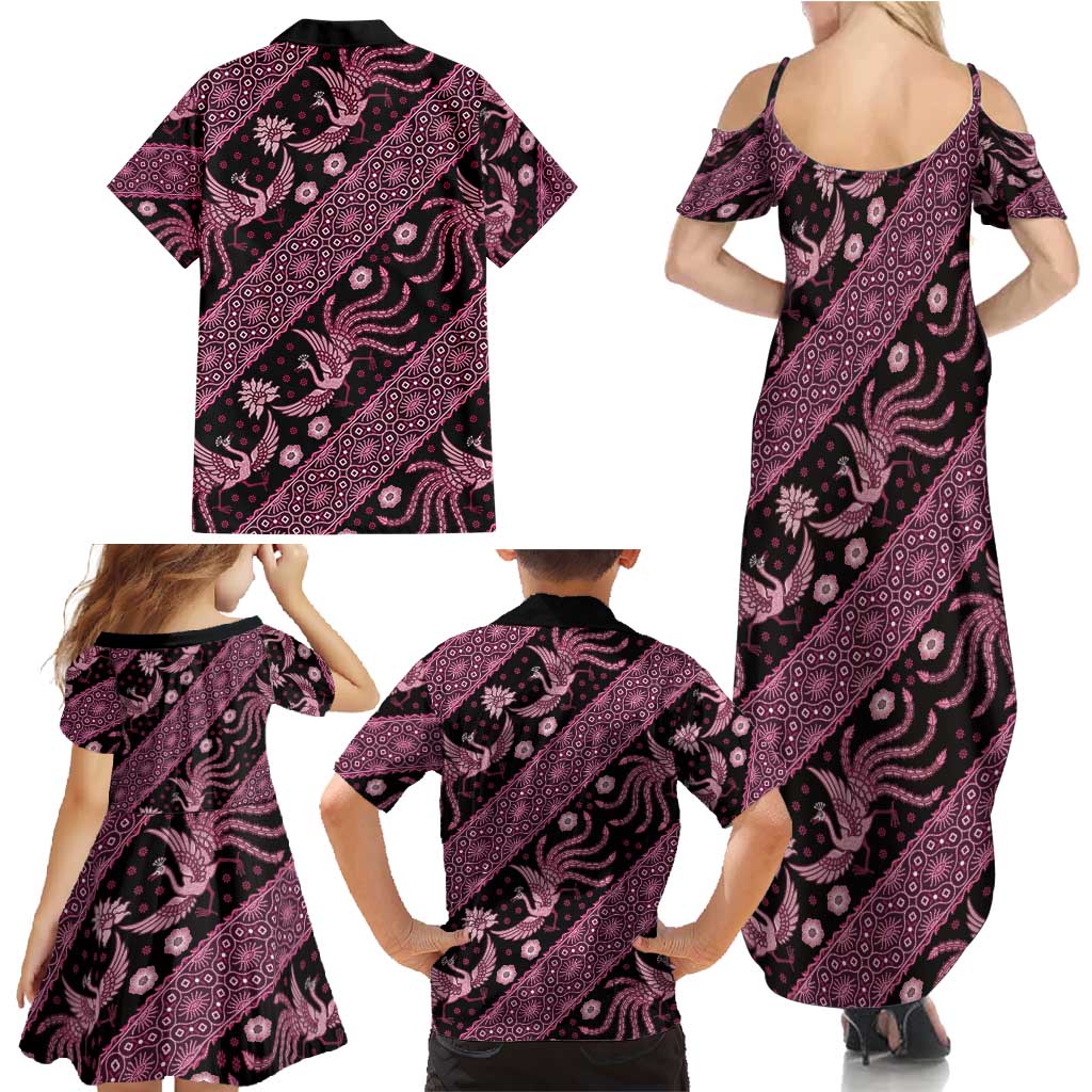 Indonesia Batik Pattern Family Matching Summer Maxi Dress and Hawaiian Shirt Pink Version - Wonder Print Shop