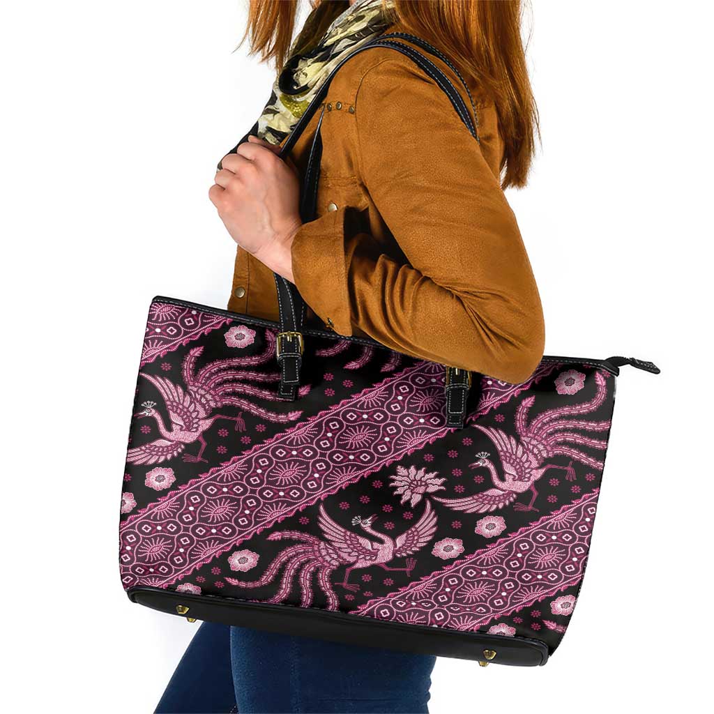 Indonesia Batik Pattern Leather Tote Bag Pink Version - Wonder Print Shop