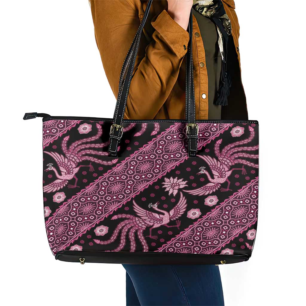 Indonesia Batik Pattern Leather Tote Bag Pink Version - Wonder Print Shop