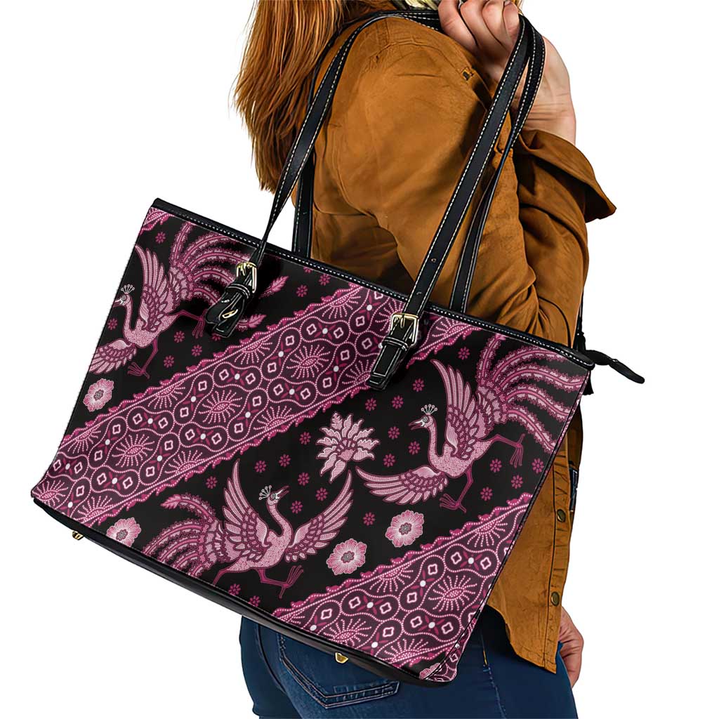 Indonesia Batik Pattern Leather Tote Bag Pink Version - Wonder Print Shop