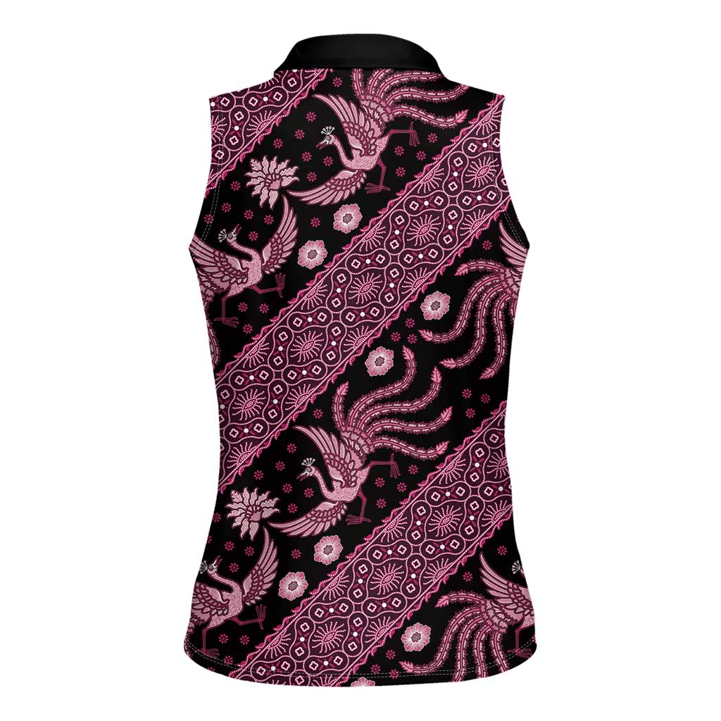 Indonesia Batik Pattern Women Sleeveless Polo Shirt Pink Version - Wonder Print Shop