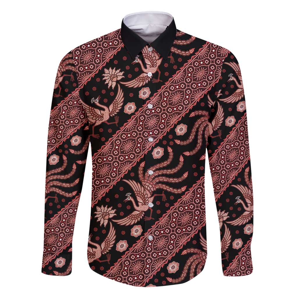 Indonesia Batik Pattern Family Matching Long Sleeve Bodycon Dress and Hawaiian Shirt Red Version - Wonder Print Shop