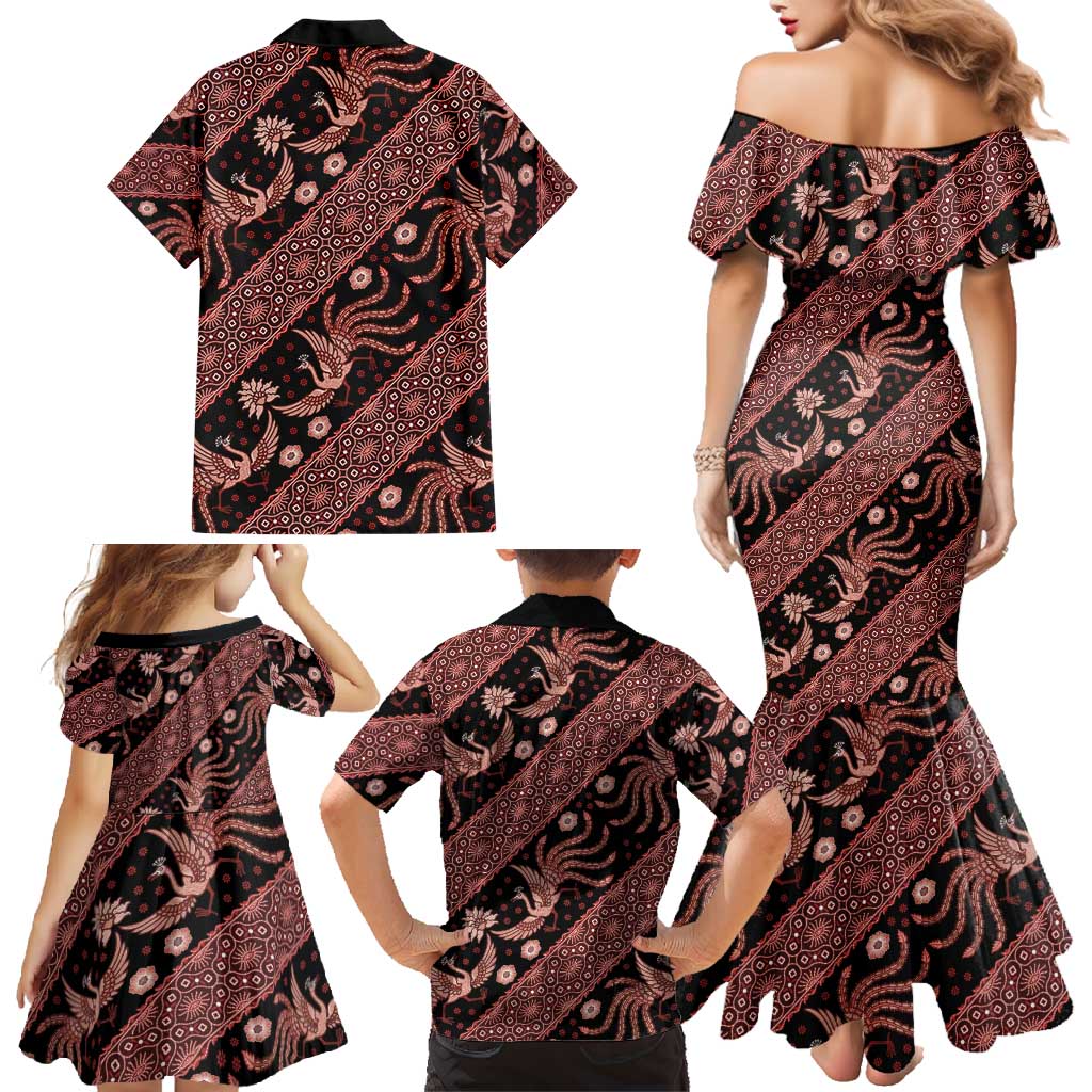 Indonesia Batik Pattern Family Matching Mermaid Dress and Hawaiian Shirt Red Version - Wonder Print Shop