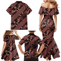 Indonesia Batik Pattern Family Matching Mermaid Dress and Hawaiian Shirt Red Version - Wonder Print Shop