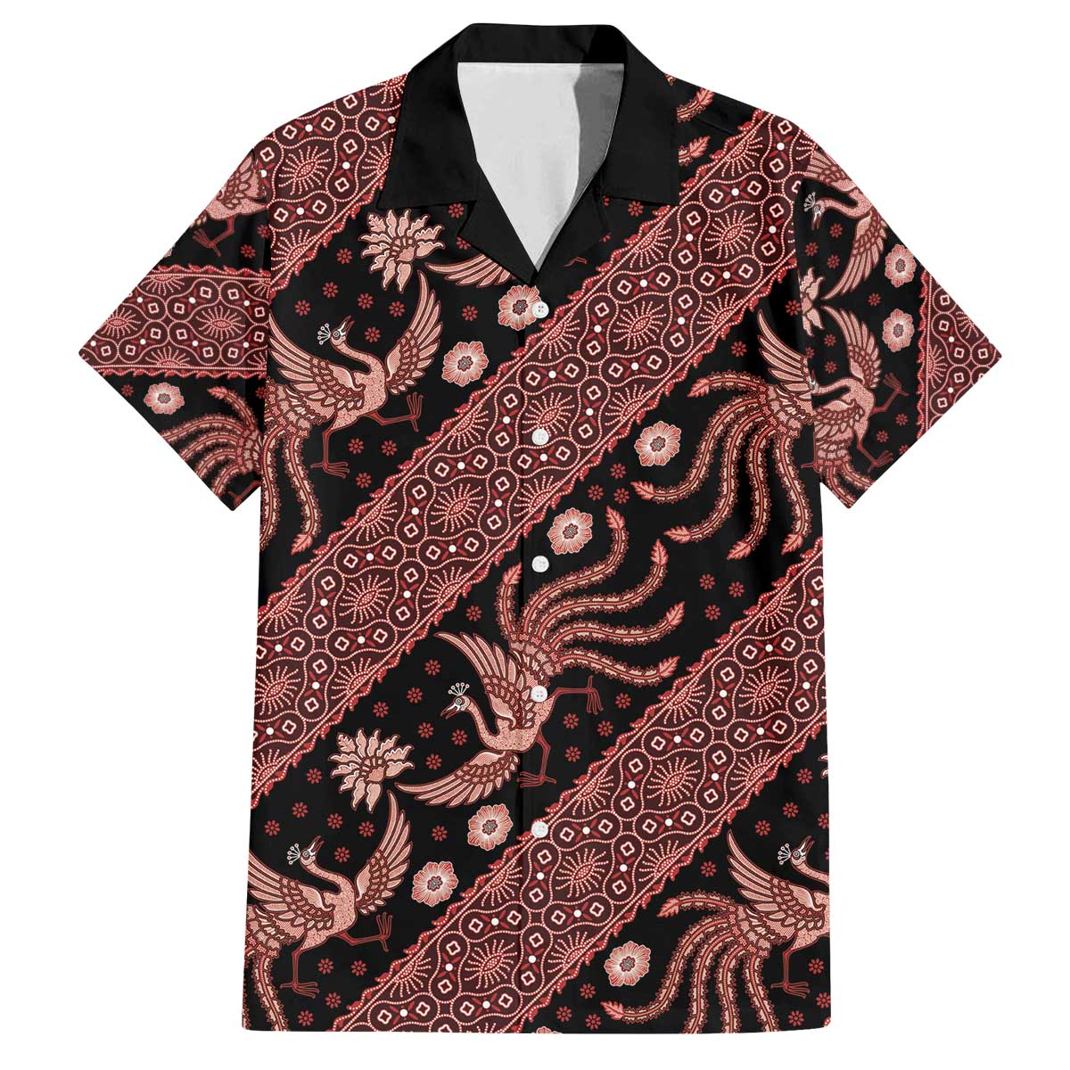 Indonesia Batik Pattern Family Matching Off The Shoulder Long Sleeve Dress and Hawaiian Shirt Red Version - Wonder Print Shop