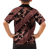 Indonesia Batik Pattern Family Matching Off Shoulder Short Dress and Hawaiian Shirt Red Version - Wonder Print Shop