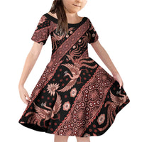 Indonesia Batik Pattern Family Matching Off Shoulder Short Dress and Hawaiian Shirt Red Version - Wonder Print Shop