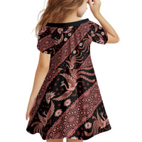 Indonesia Batik Pattern Family Matching Off Shoulder Short Dress and Hawaiian Shirt Red Version - Wonder Print Shop