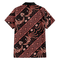 Indonesia Batik Pattern Family Matching Off Shoulder Short Dress and Hawaiian Shirt Red Version - Wonder Print Shop