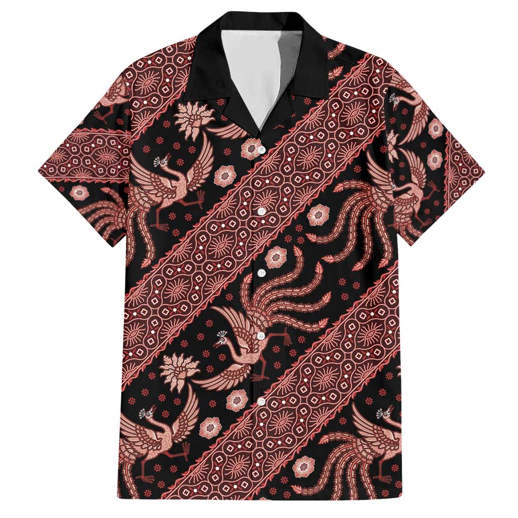Indonesia Batik Pattern Family Matching Short Sleeve Bodycon Dress and Hawaiian Shirt Red Version - Wonder Print Shop