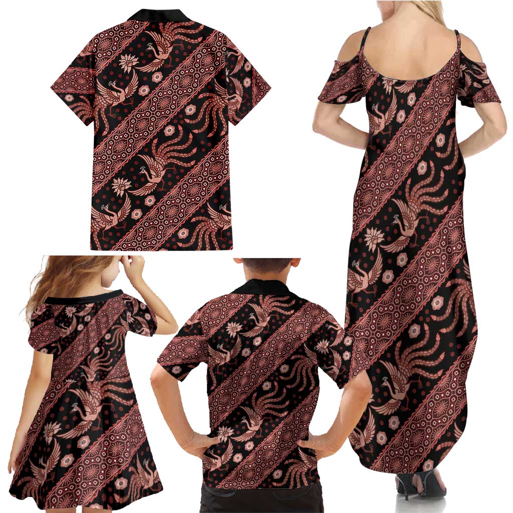 Indonesia Batik Pattern Family Matching Summer Maxi Dress and Hawaiian Shirt Red Version - Wonder Print Shop