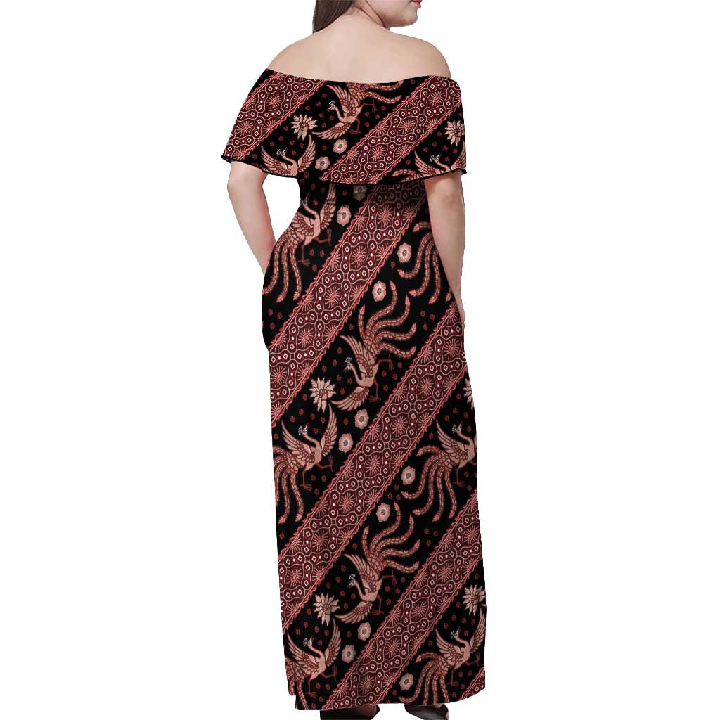 Indonesia Batik Pattern Off Shoulder Maxi Dress Red Version - Wonder Print Shop