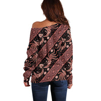 Indonesia Batik Pattern Off Shoulder Sweater Red Version - Wonder Print Shop