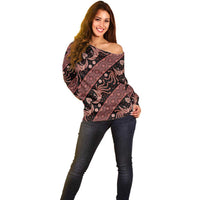 Indonesia Batik Pattern Off Shoulder Sweater Red Version - Wonder Print Shop