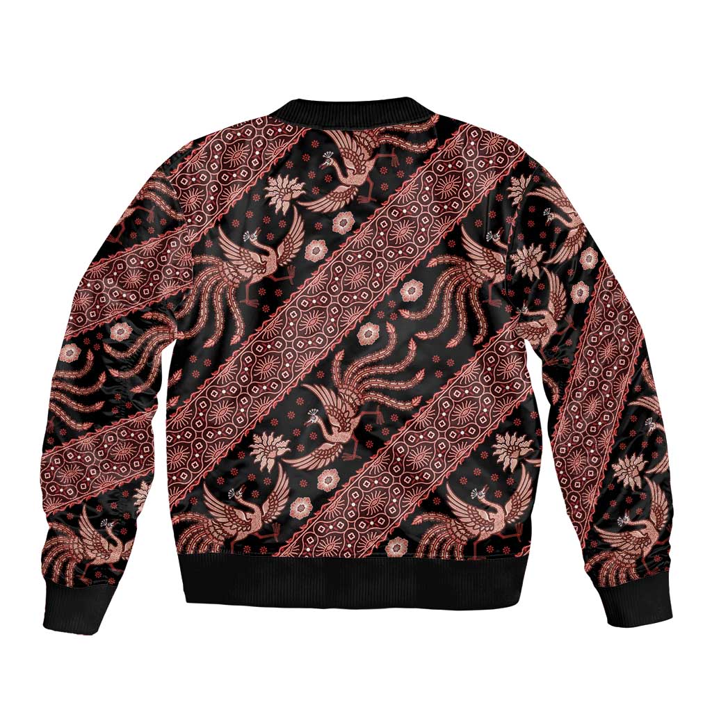 Indonesia Batik Pattern Sleeve Zip Bomber Jacket Red Version - Wonder Print Shop