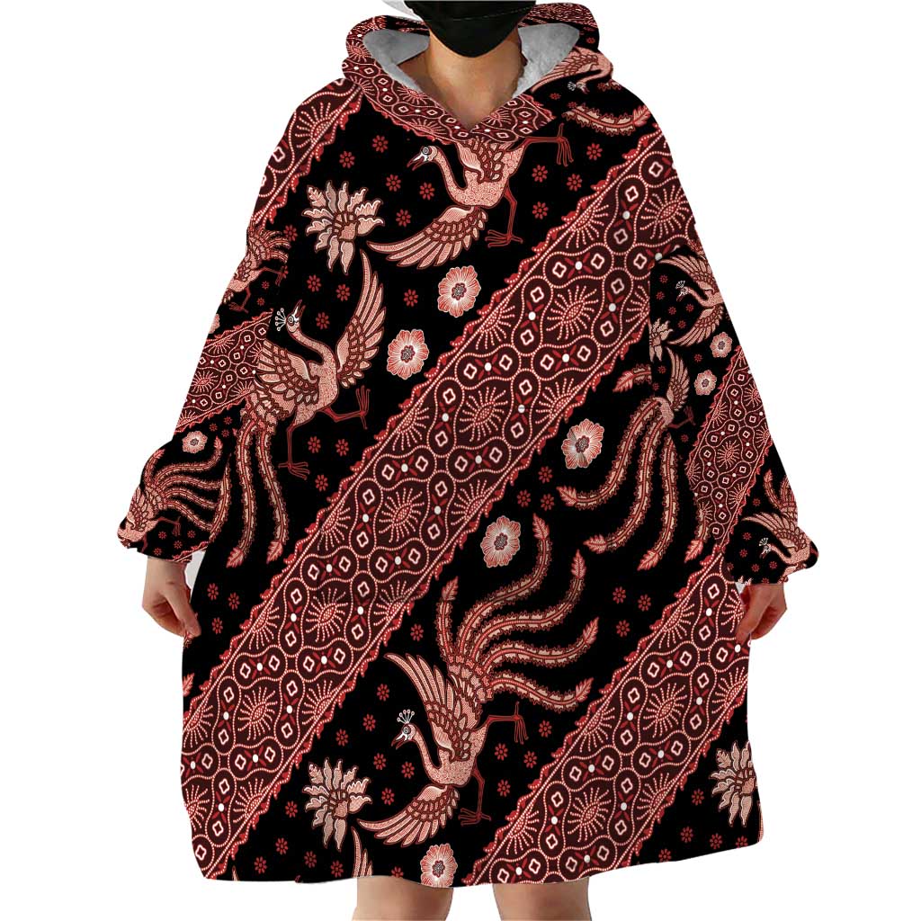 Indonesia Batik Pattern Wearable Blanket Hoodie Red Version - Wonder Print Shop