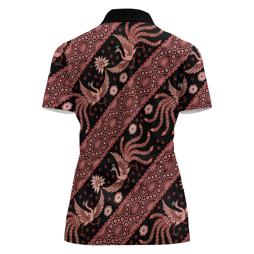 Indonesia Batik Pattern Women Polo Shirt Red Version - Wonder Print Shop
