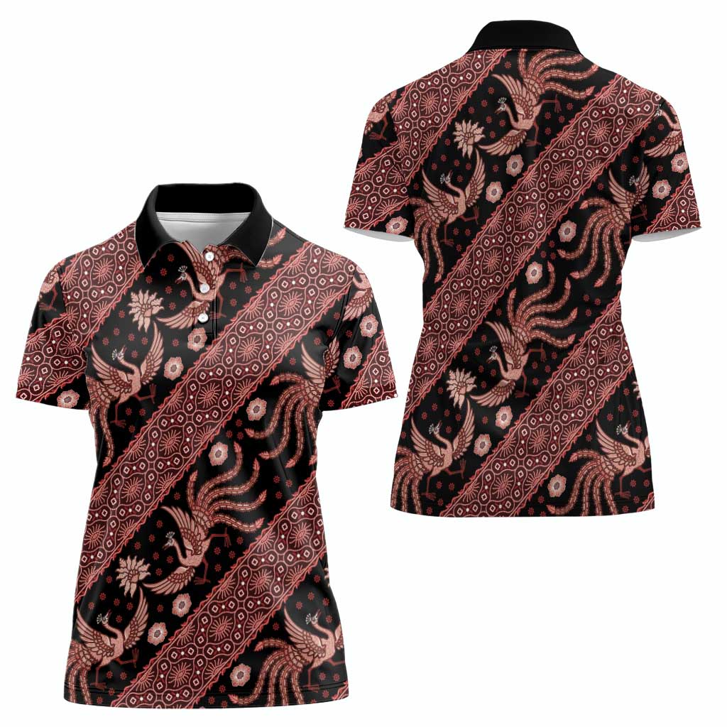 Indonesia Batik Pattern Women Polo Shirt Red Version - Wonder Print Shop