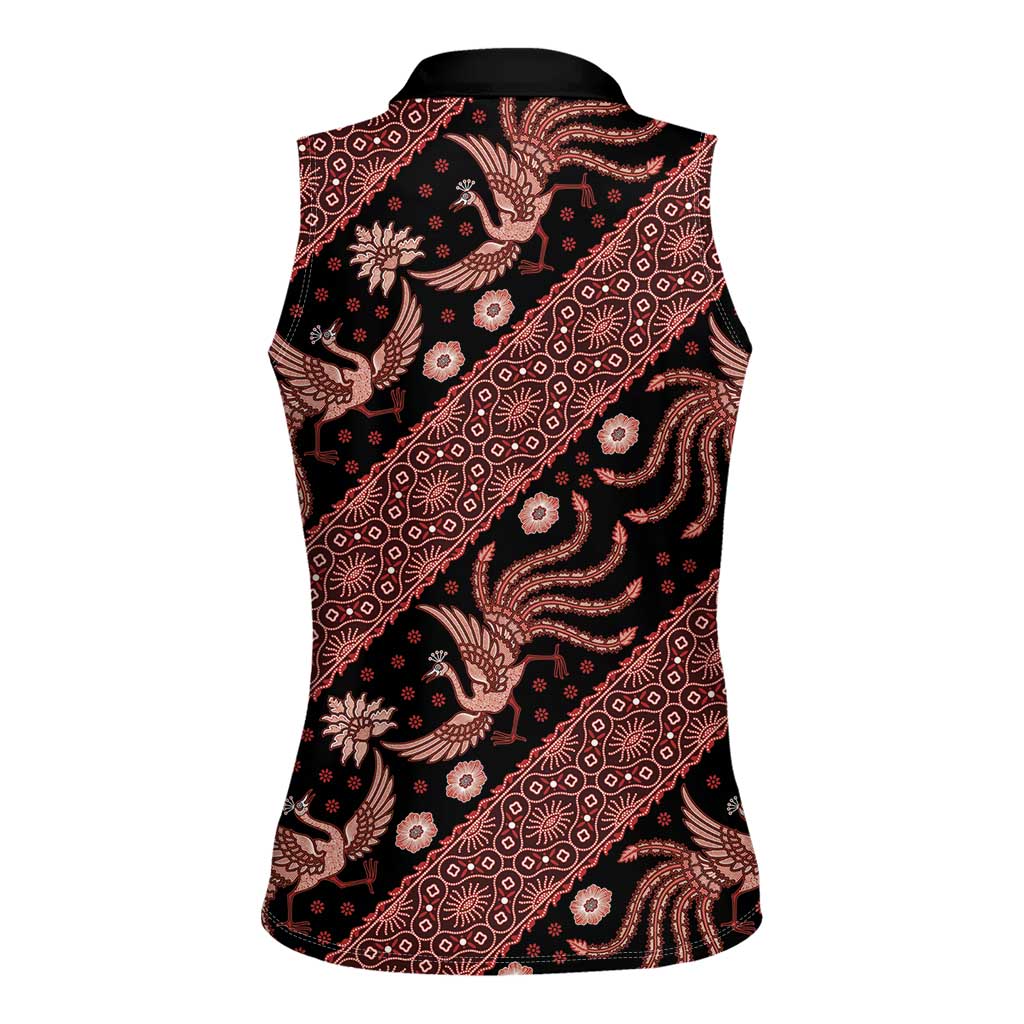 Indonesia Batik Pattern Women Sleeveless Polo Shirt Red Version - Wonder Print Shop