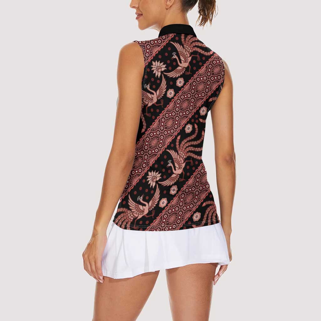 Indonesia Batik Pattern Women Sleeveless Polo Shirt Red Version - Wonder Print Shop