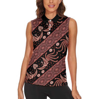 Indonesia Batik Pattern Women Sleeveless Polo Shirt Red Version - Wonder Print Shop