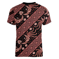 Indonesia Batik Pattern Women V-Neck T-Shirt Red Version - Wonder Print Shop