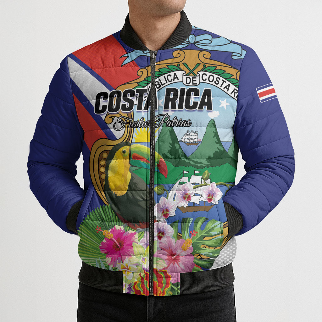 Personalized Costa Rica Rainbow Toucan Bomber Puffer Jacket Happy Independence Day