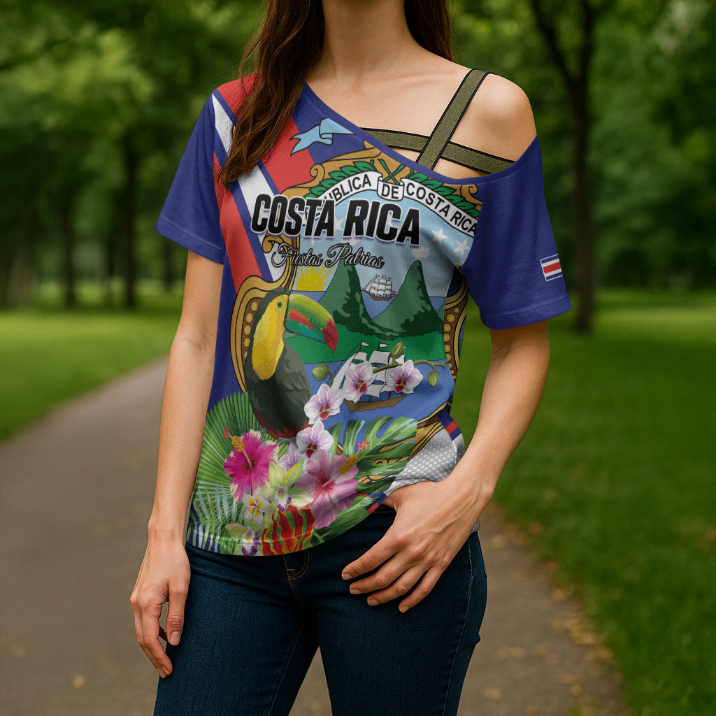 Personalized Costa Rica Rainbow Toucan Cross Shoulder Shirt Happy Independence Day